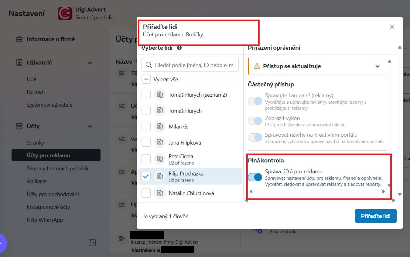 Změna názvu reklamního účtu v Business Manageru