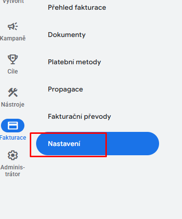 Google Ads výměna karty 1