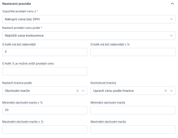 Náhled nastavení cenotvorby v Conviu
