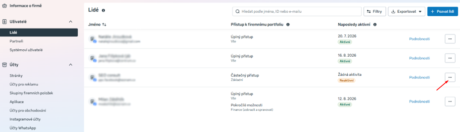 Odebrání přístupu Facebook Business Manageru