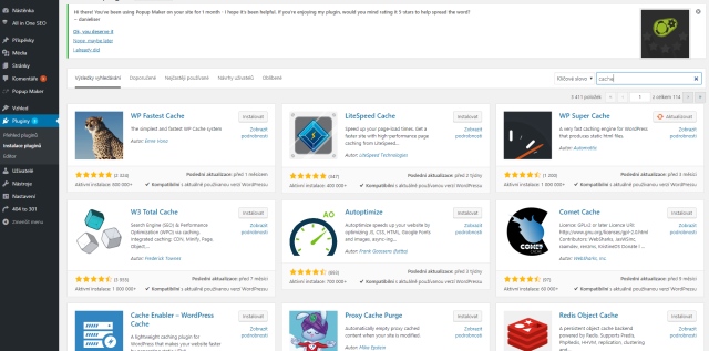 Cachovací pluginy pro Wordpress